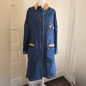 Vintage Current Seen Denim Long Coat with Tan Corduroy Collar